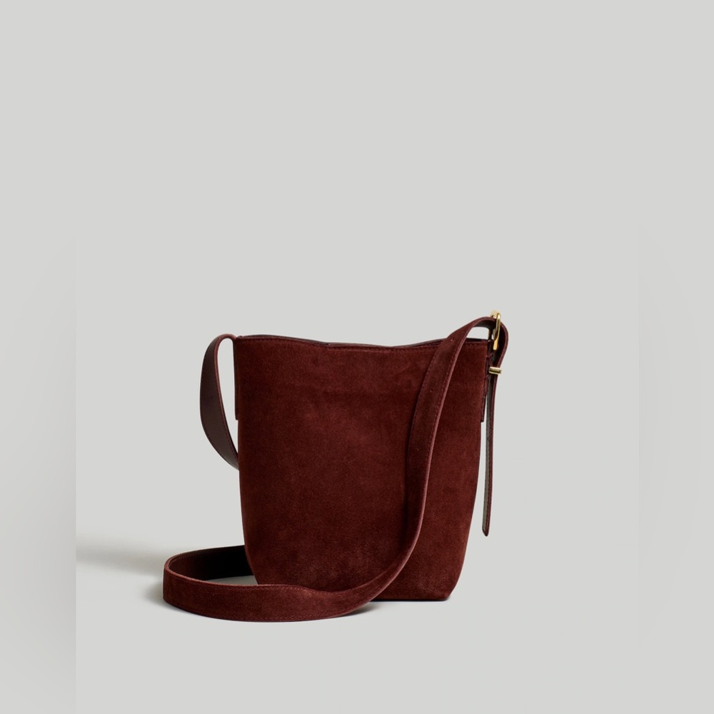 Madewell the essential mini bucket tote in brown suede